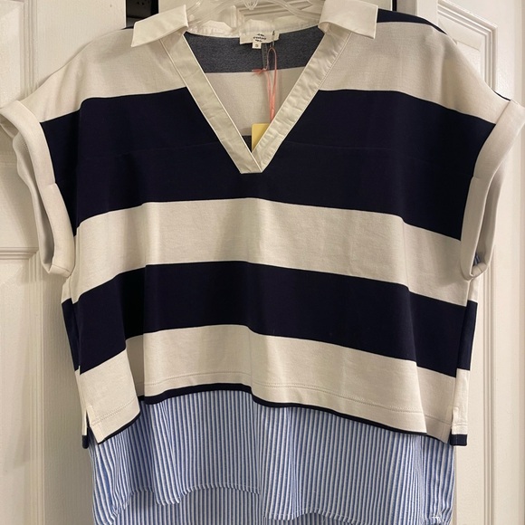 Entro v-neck short sleeve stripe print NWT - Picture 2 of 4